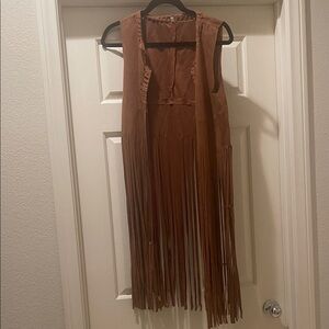 Brown Fringe Sleeveless Dress